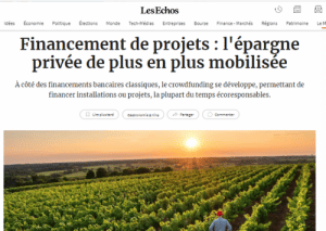 Page du quotidien Les Echos parlant du financement participatif dans le domaine viticole.