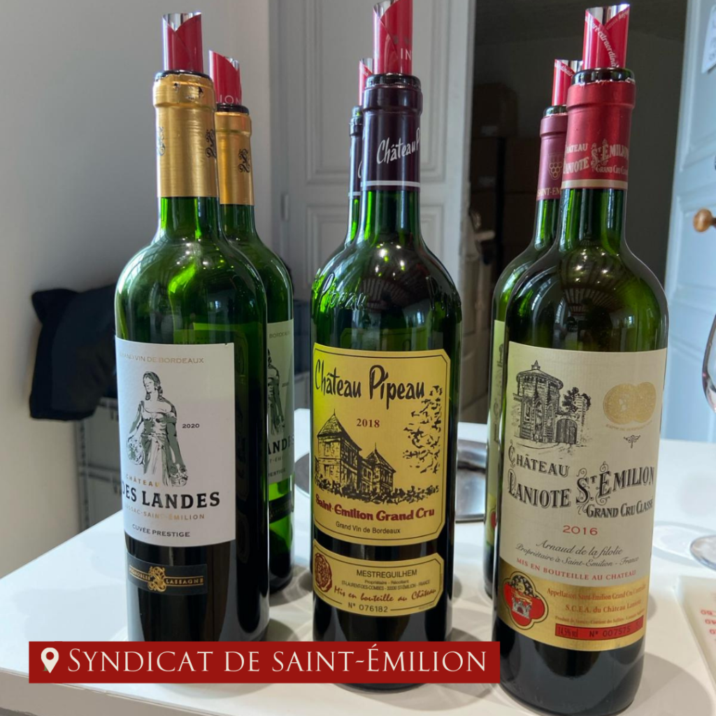 les vins dégustés lors de la dégustation de vins de Saint-Emilion